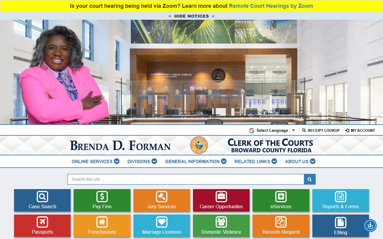 Broward County Clerk website for Lauderhill probate court records
