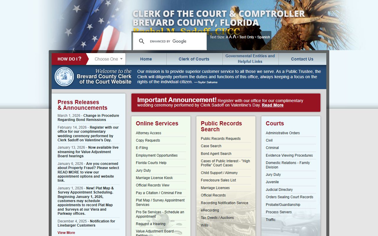 Brevard County Clerk of Courts website for Palm Bay probate court records