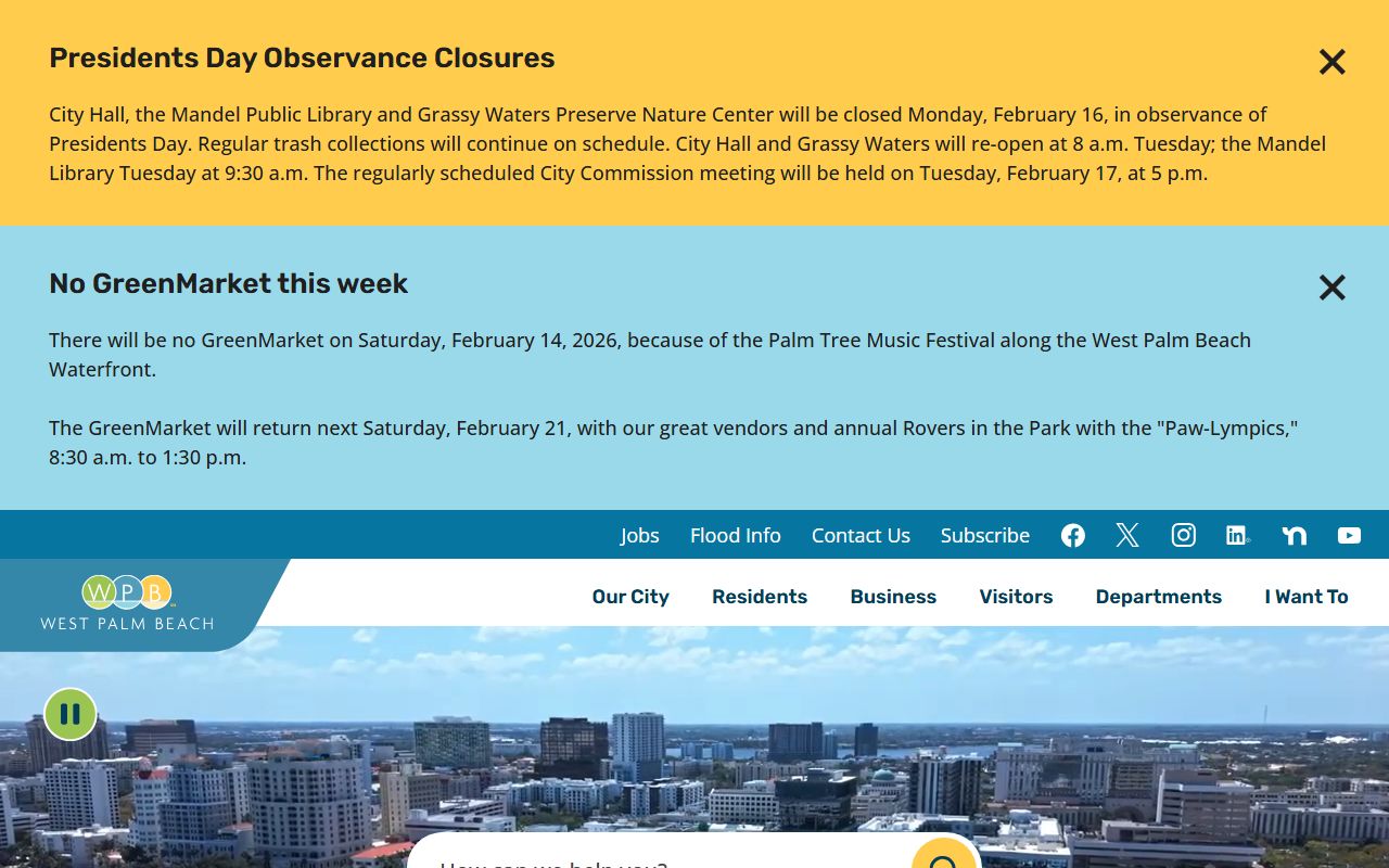 West Palm Beach city homepage related to West Palm Beach probate court records