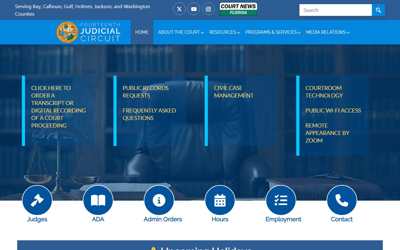 14th Judicial Circuit of Florida court website showing circuit-wide court information