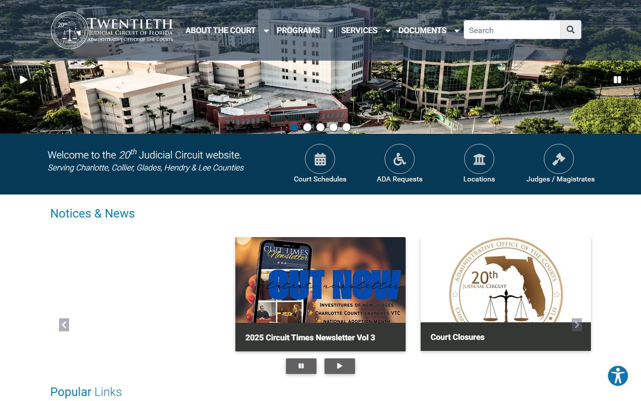 20th Judicial Circuit court website for Hendry County probate records