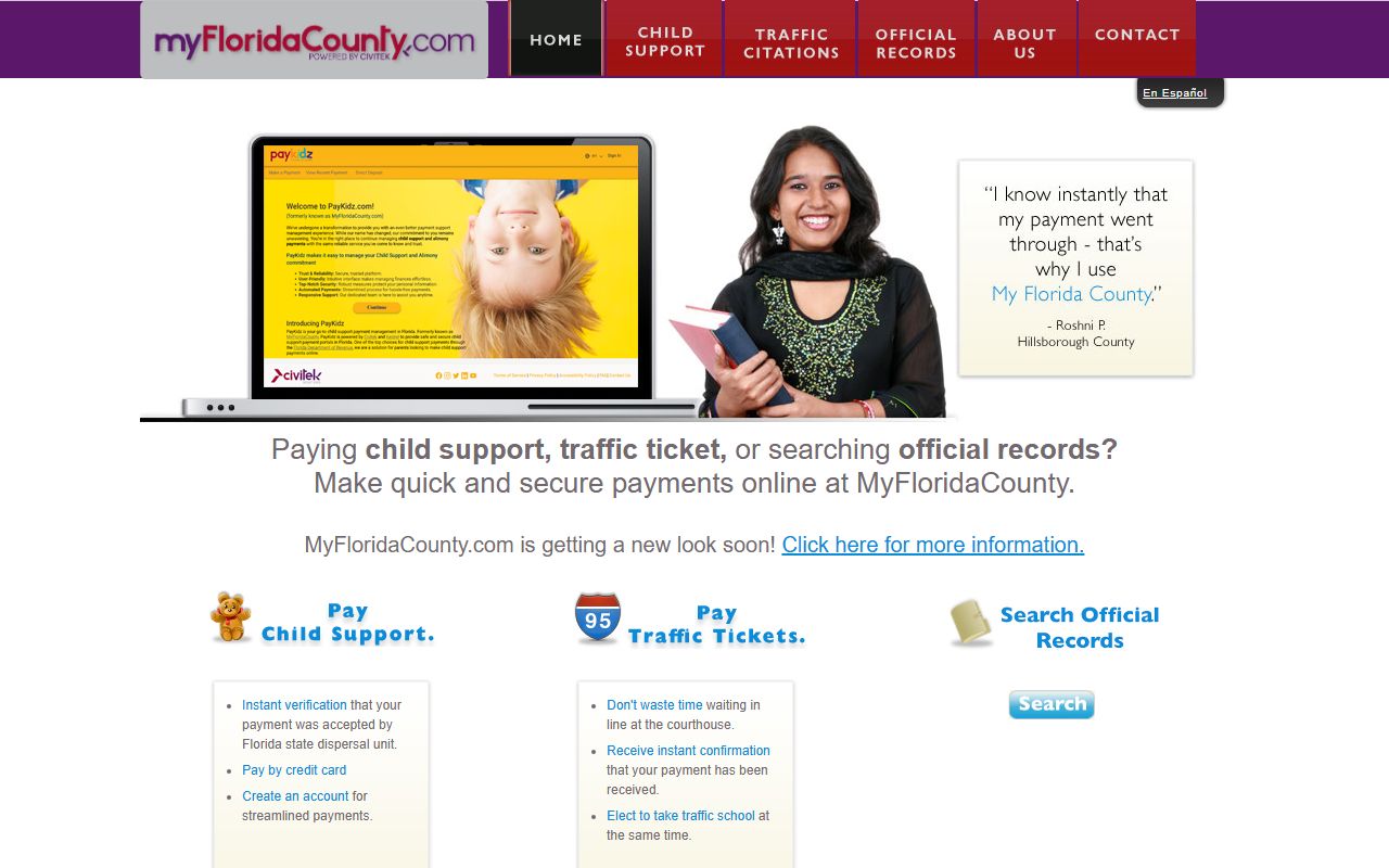 Monroe County Clerk of Courts homepage showing court services and online search tools