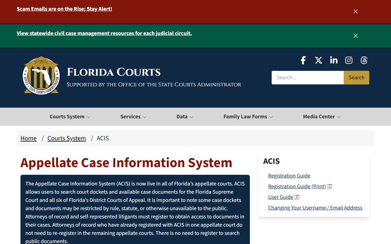 ACIS appellate case information system for Florida probate records