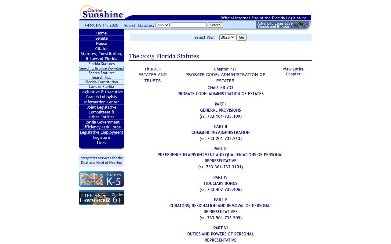 Florida Probate Statutes Chapter 732 on wills and intestate succession